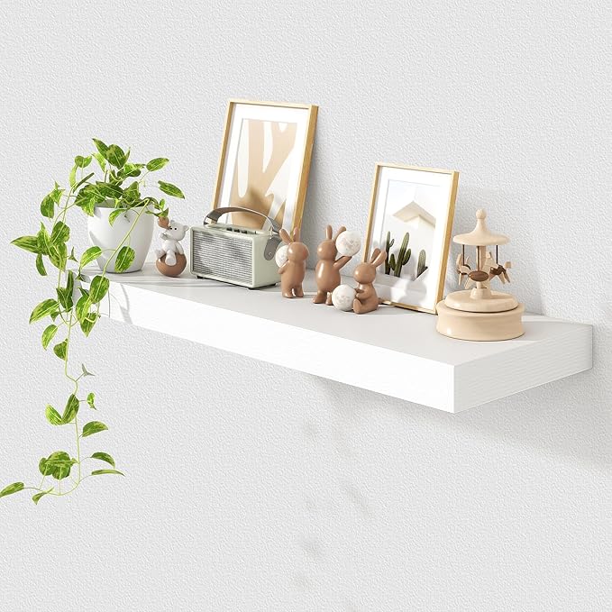 12 Inch Deep Floating Shelves | 36 Inch White Floating Shelves | 36" W x 12" D Rustic Wood Shelves for Wall | Deep White Shelves for Living Room Bathroom Laundry Room Kitchen