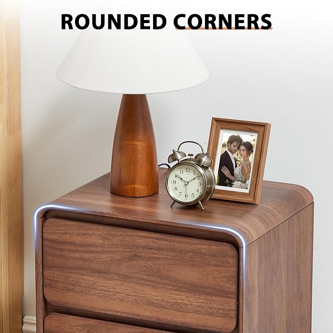 AVZEAR Modern 2 Drawer Dresser, 2 Drawer Nightstand Small Wooden Dresser Chest of Drawers, Handle Free & Curved Profile Design Sofa End Table for Living Room, Nursery, Walnut