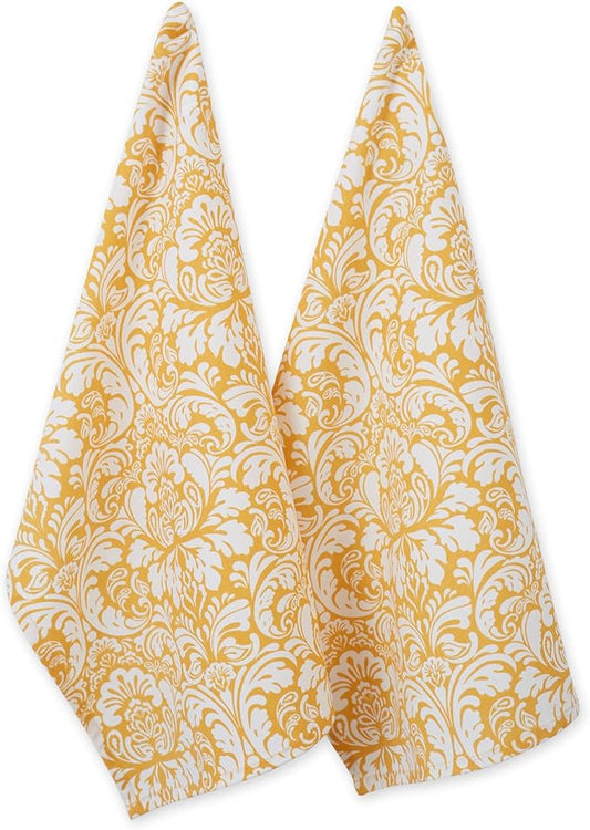 DII Cotton Dish Towel Set Damask Print, 18x28, Mustard, 2 Count