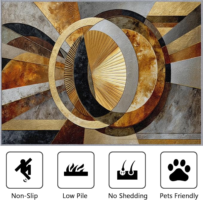 Geometric Rugs for Living Room - 5x6ft -Modern Luxury Abstract Art Rug for Bedroom Non Slip Low Pile Machine Washable Area Rugs, Geometric Carpets House Decor