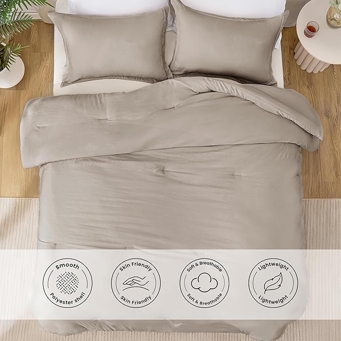 Love's cabin Burlwood Full Comforter Set, 3-Piece Prewashed Bed Set with 1 Comforter (79 x 90 in) & 2 Pillowcases, Lightweight & Breathable for All Seasons | Soft