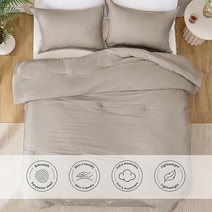 Love's cabin Burlwood Queen Comforter Set, 3-Piece Prewashed Bed Set with 1 Comforter (90 x 90 in) & 2 Pillowcases, Lightweight & Breathable for All Seasons | Soft