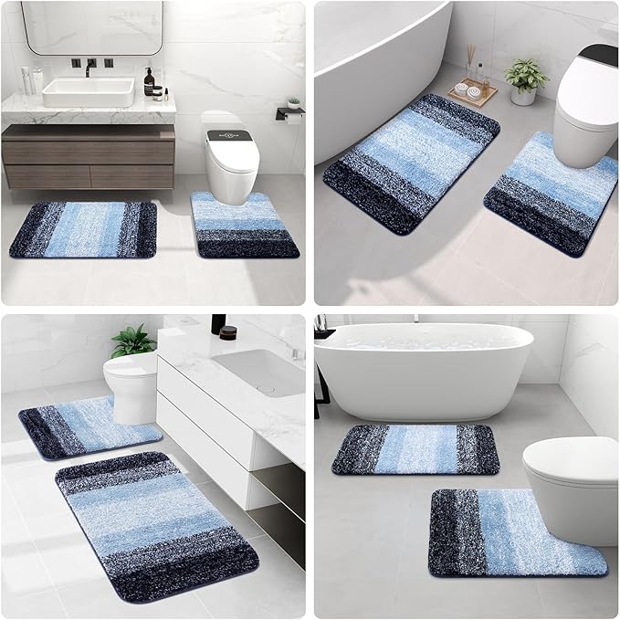 Arotive Microfiber Bathroom Rugs, Shaggy Soft and Absorbent Bath Rug, Non-Slip, Thick Plush Machine Washable Dry Bath Mats for Bathroom, Tub and Shower, 50x30, Blue, Rectangular