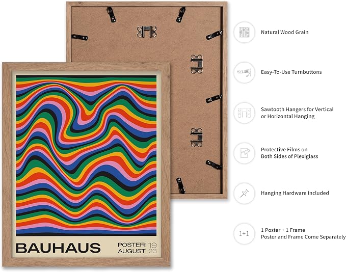 Poster Master Bauhaus Poster - Psychedelic Waves Print - Abstract ART - Rainbow ART - Groovy Style - Chic Boho - Mid Century Modern - Living Room or Bedroom Wall Decor - 16x20 Beige Framed