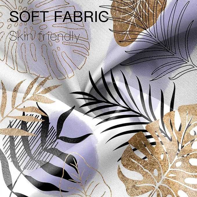 Purple Boho Chic Shower Curtain 48Wx72H Mid Century Geometric Black Golden Abstract Leaves Minimalist Aesthetic Modern Art Fabric Waterproof Home Bathroom Decor 8 Plastic Hooks