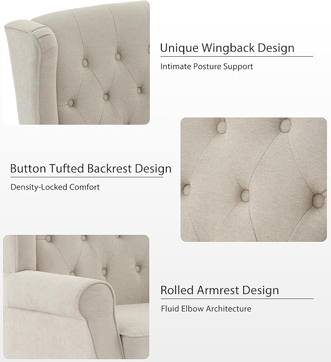 Lumibee High Back Accent Chair Set of 2,Upholstered Wingback Armchair with Solid Wood Legs for Small Spaces,Comfy Single Sofa Chair for Living Room,Bedroom,Office-Beige
