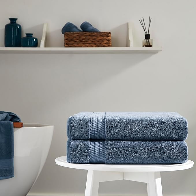 Ozdilek 2-Piece Bath Towels, 30x60 550GSM– 30x60 Inches, 100% Turkish Cotton, Luxury Quick Dry, Extra Large, Fade-Resistant, Eco-Friendly, Spa Towel, Cotton Towel (Ocean Blue)