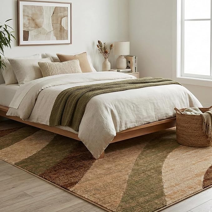 Well Woven Good Vibes Cecilia Multi Color Brown 5'3" x 7'3" Modern Area Rug for Living & Dining Room - Stain-Resistant, Hand-Carved, 3D Abstract Design