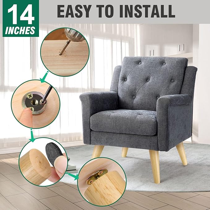 FoDau770 Rubber Wood Furniture Legs 14 Inches, Slant Tapered Wood Feet Mid Century Sofa Legs Set of 4, 5/16" UNC Furniture Feet Replacement Parts for Cabinet Couch Dresser Chair Ottoman Table