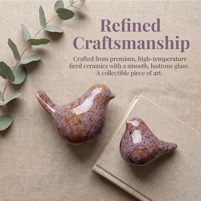 statueBird Statues, Modern Home Decor, Suitable for desks, Bookshelves, bedrooms, Living Rooms, cabinets, and Fireplace Mantel Decorations. Ceramic Animal Statues. (Purple;)
