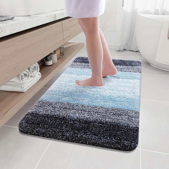Arotive Microfiber Bathroom Rugs, Shaggy Soft and Absorbent Bath Rug, Non-Slip, Thick Plush Machine Washable Dry Bath Mats for Bathroom, Tub and Shower, 45x27, Blue, Rectangular
