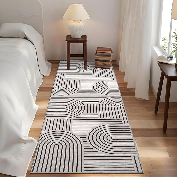 Modern Rug 2x6 Runners for Hallways, Abstract Kitchen Runner Rugs Non Slip Bath Runner, Rainbow Washable Runners Rug for Bedroom, Soft Long Rugs for Entryway Bathroom Laundry Dorm, Light Camel
