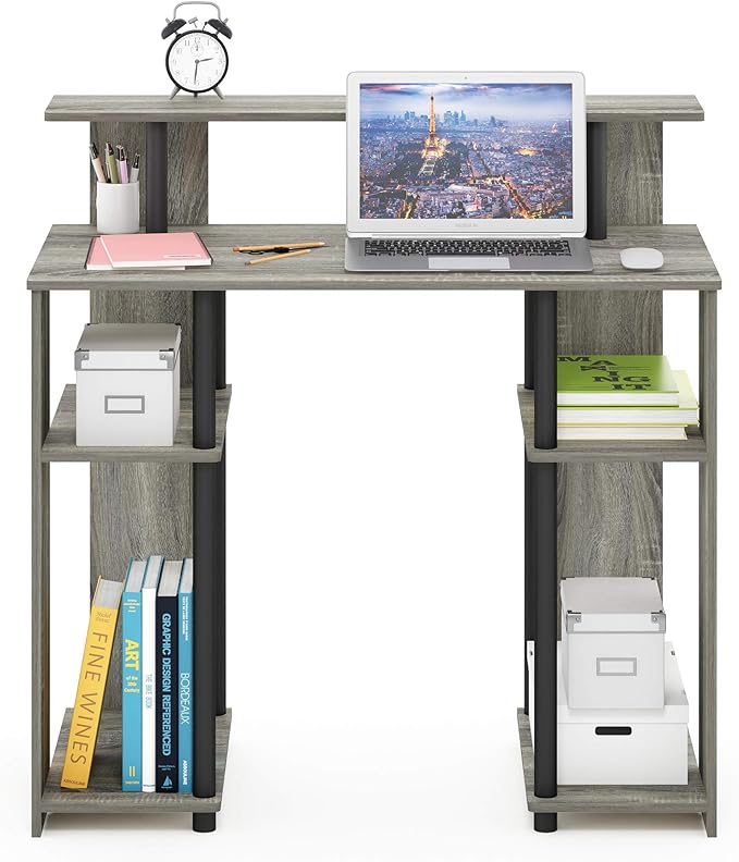 Furinno JAYA Simple Design Computer Writing Desk, French Oak Grey/Black