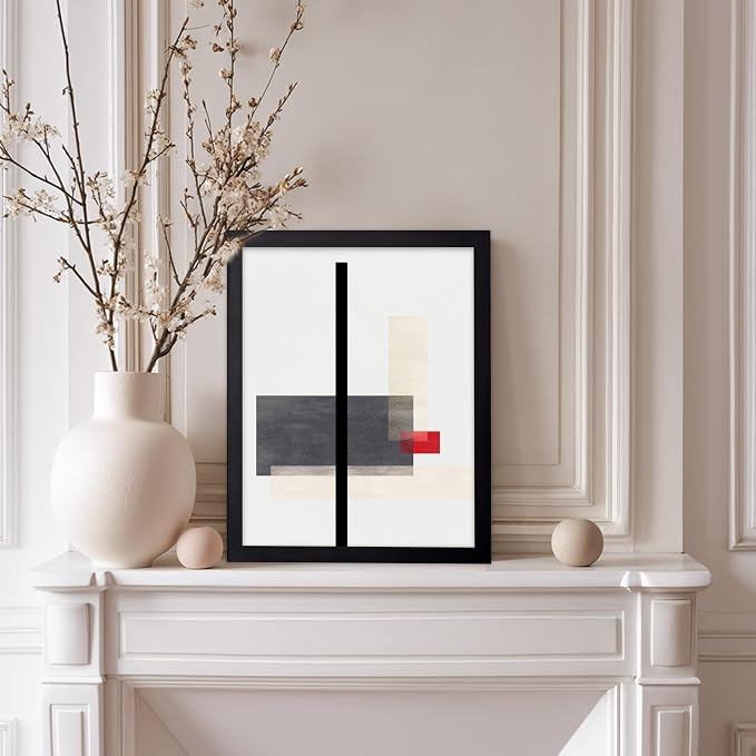 Poster Master Geometric Poster - Composition Print - Abstract Design - Mid Century Modern Artwork - Line Drawing - Illustration Design - Great Office or Bedroom Wall Decor - 8x10 Black Framed