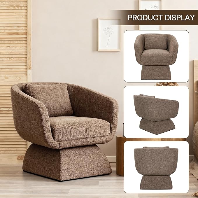 Modern 360° Swivel Accent Chair with Armrest & Curved Back, Soft Cushioned Barrel Lounge Chair (Otter)