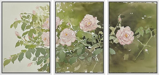 wall26 Framed Print Wall Art Set Blush Pink Rose Garden Botanical Decorative Minimal Relax/Zen for Living Room, Bedroom, Office - 16"x24"x3 WHITE