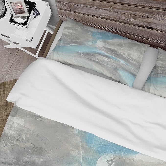 DesignQ Watercolor Minimal Blue Tones II Mid-Century Modern Duvet Cover Set, Blue Duvet Cover Set Twin, Country Charm Bedding Set of 3 Pieces, All Season Mid-Century Modern Bedding Sets Twin