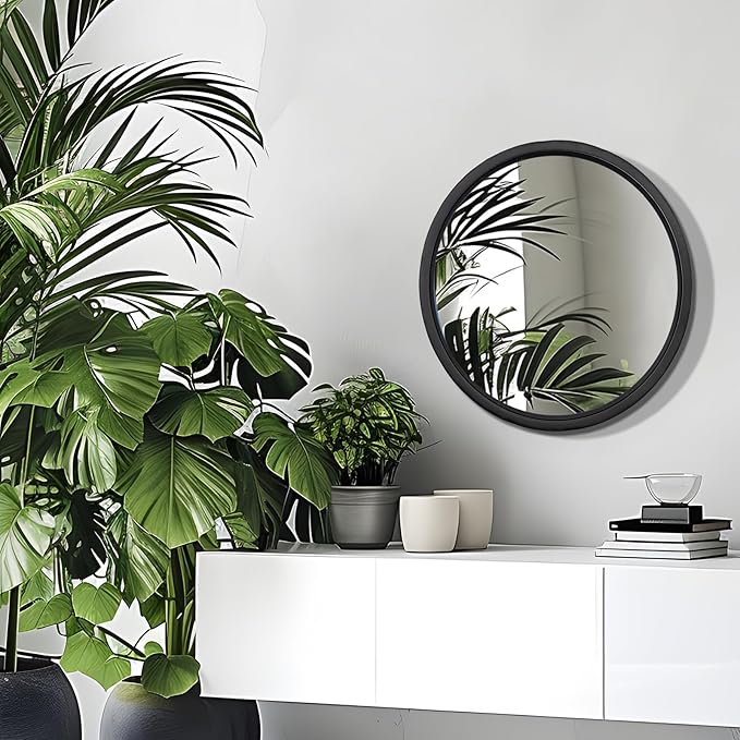 12" Matte Black Round Convex Mirror, Small Circle Wall Mirror with Thick Metal Framed, Round Decorative Wall Mirror for Bathroom, Vanity