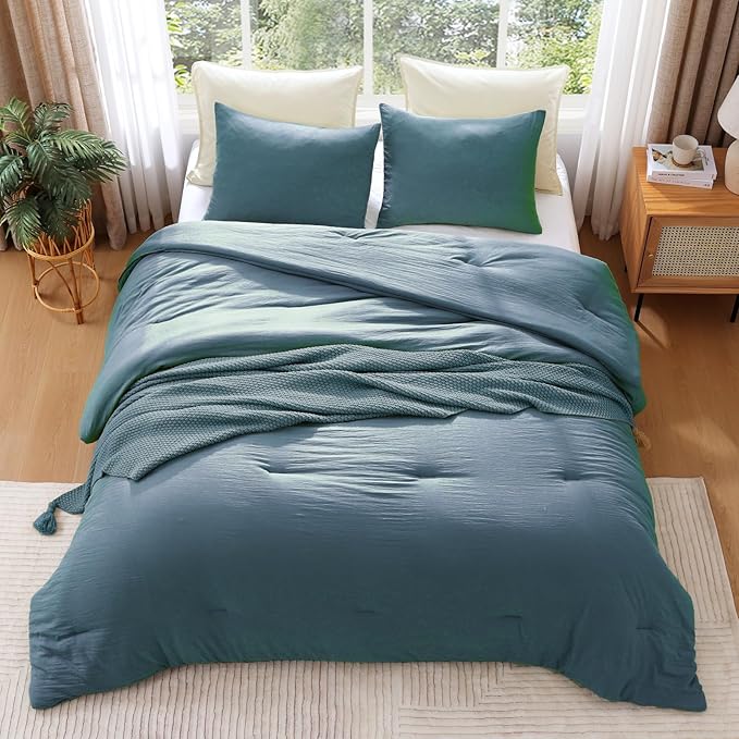 WRENSONGE King Size Comforter Set - 3 Pieces Oxford Blue Comforter Prewashed Soft Lightweight for All Seasons,Fluffy Down Alternative Comforter King Size with 2 Pillow Shams