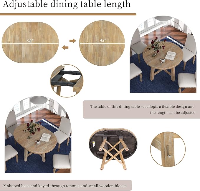 JUSTONE Farmhouse Round Extendable Dining Table with 16" Leaf – Natural Wood Wash Kitchen Table