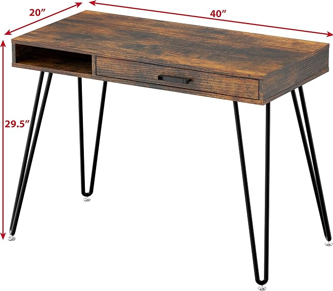 SHW Home Office Computer Hairpin Leg Desk with Drawer, Rustic Brown