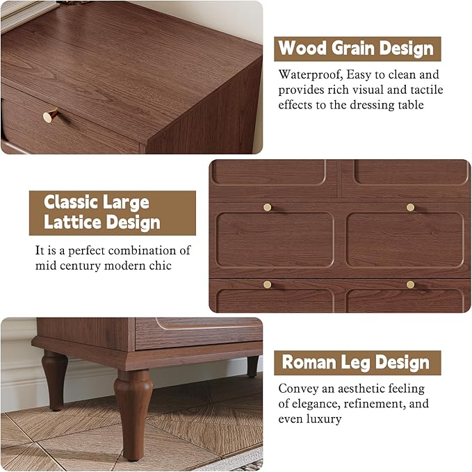 ARTPOWER 5 Drawers Dresser for Bedroom, 40" Tall Wood Mid Century Modern Chest of Drawers, Closet Clothes Storage Organizer for Living Room, Hallway, Entryway, Brown