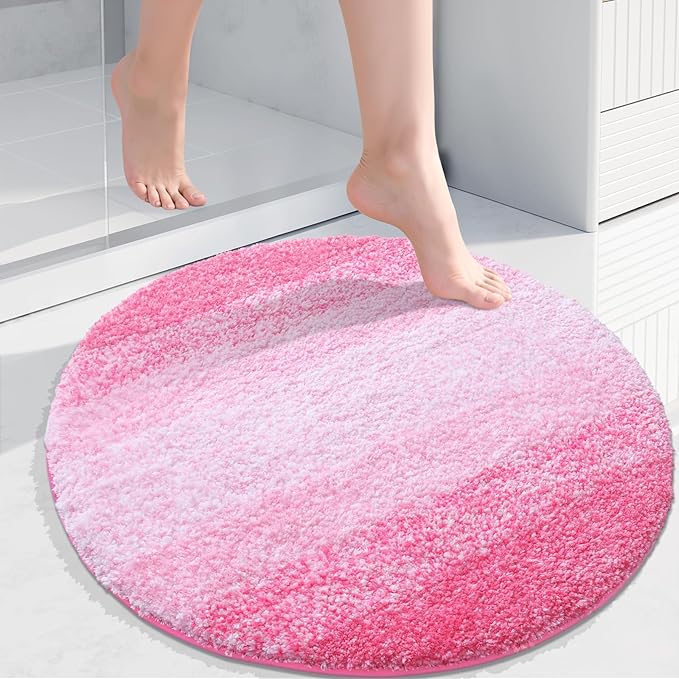 Arotive Microfiber Bathroom Rugs, Shaggy Soft and Absorbent Bath Rug, Non-Slip, Thick Plush Machine Washable Dry Bath Mats for Bathroom, Tub and Shower, 24x24, Pink, Round