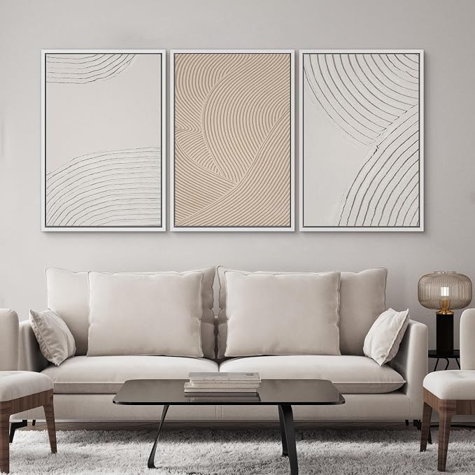 SIGNWIN Framed Canvas Print Wall Art Set Geometric Pastel Spiral Circles Shapes Abstract Illustrations Modern Art Decorative Nordic Chic Calm/Zen for Living Room, Bedroom, Office - 24"x36"x3 White