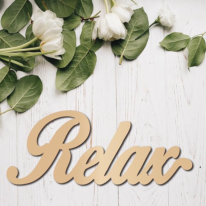 CREATCABIN Relax Wood Cutout Front Door Wooden Decor Letters Cut Art Sign Wall Hanging Decor for Restroom Cafe Shop Canteen Apartment Hotel Mall Rustic Farmhouse Porch Party Indicate Sign 11.9x4.7in