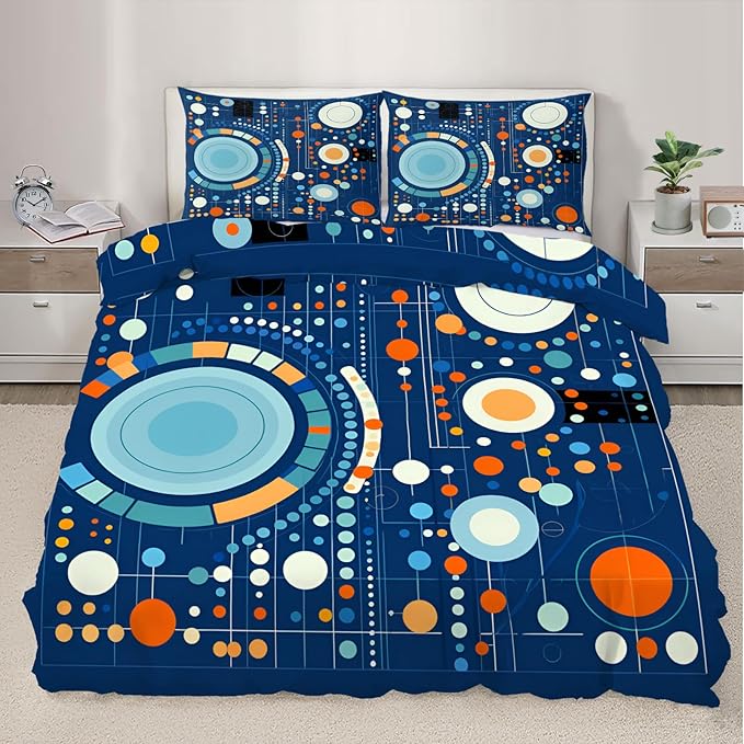 Blue Geometry Duvet Cover Twin Size, Ultra Soft Microfiber Bedding Set 2 Piece Kids and Adults Modern Abstract Comforter Cover and 1 Pillow Sham with Zipper Closure