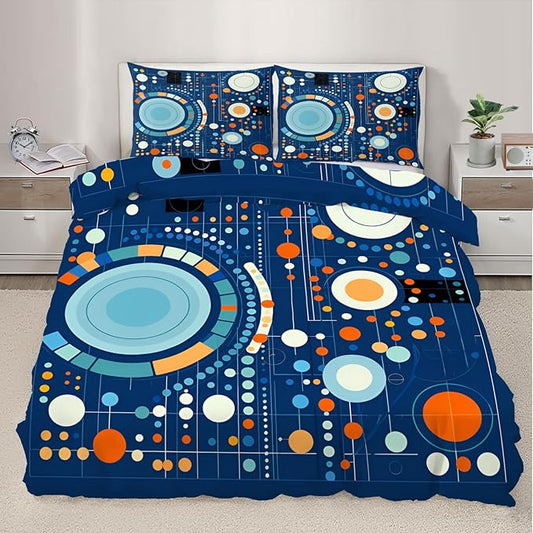 Blue Geometry Duvet Cover Twin Size, Ultra Soft Microfiber Bedding Set 2 Piece Kids and Adults Modern Abstract Comforter Cover and 1 Pillow Sham with Zipper Closure