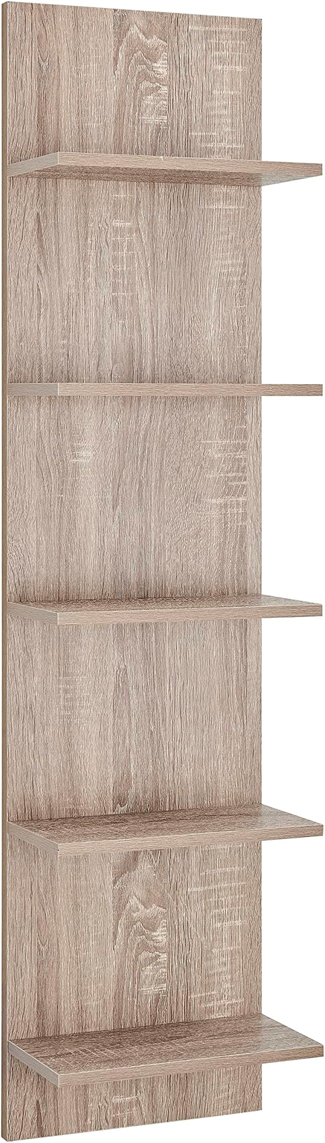 Danya B. Narrow Decorative Wall Mount Vertical Shelving Unit – Modern Column with 5 Shelves Home or Office for Books, Décor Display (Oak)
