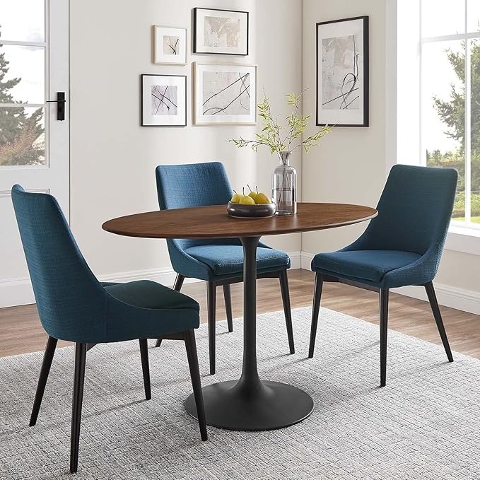Modway Lippa 48" Oval-Shaped Mid-Century Modern Dining Table with Walnut Top and Black Base