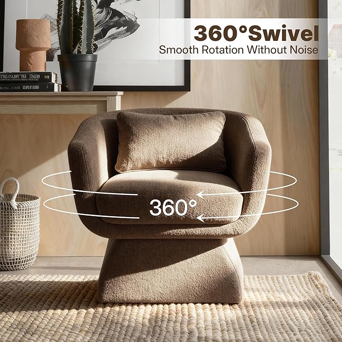 Modern 360° Swivel Accent Chair with Armrest & Curved Back, Soft Cushioned Barrel Lounge Chair (Otter)