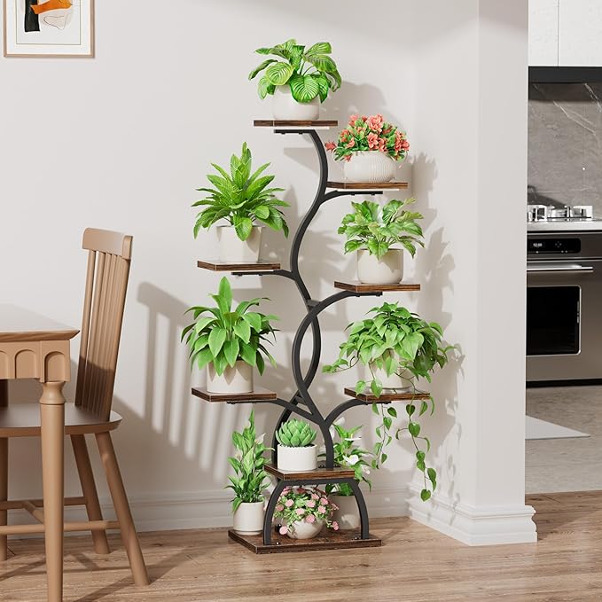 EVAWOO Plant Stand Indoor with Grow Light - 8 Tiered Plant Shelf Indoor, Corner Plant Stand, 49" Tall Plant Shelf with Lights for Indoor Growing, Lighted Flower Holder for Living Room, Balcony, Black