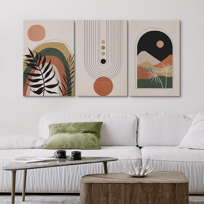 wall26 Canvas Print Wall Art Set Boho Mid-Century Geometric Desert Plant Landscape Nature Abstract Illustrations Modern Bohemian Decorative for Living Room, Bedroom, Office - 16"x24" x 3