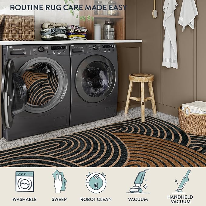 Lahome Modern Rainbow Easy Jute 3x5 Rug, Washable Indoor Outdoor Carpet for Entryway Farmhouse Patio Rug, Non Slip Indoor Door Mat Contemporary Throw Carpet for Porch Guestroom Room Decor