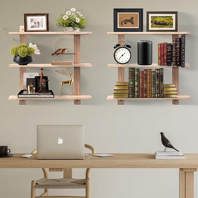 3 Tier Floating Shelves,Long Wall Shelf,Over The Toilet Shelves Bathroom Hanging Display Storage Rustic for Living Room Bedroom Kitchen Office Coffee Bar Decor Decorative,24 Inch,(Carbonized Black)