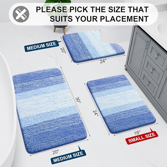 Arotive Microfiber Bathroom Rugs, Shaggy Soft and Absorbent Bath Rug, Non-Slip, Thick Plush Machine Washable Dry Bath Mats for Bathroom, Tub and Shower, 54x24, Light Royal Blue, Rectangular