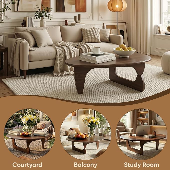 SoulNest Mid Century Small Coffee Table, Walnut Coffee Table for Living Room, Suitable for Living Room, Reception Room or Office (Small, Triangle)