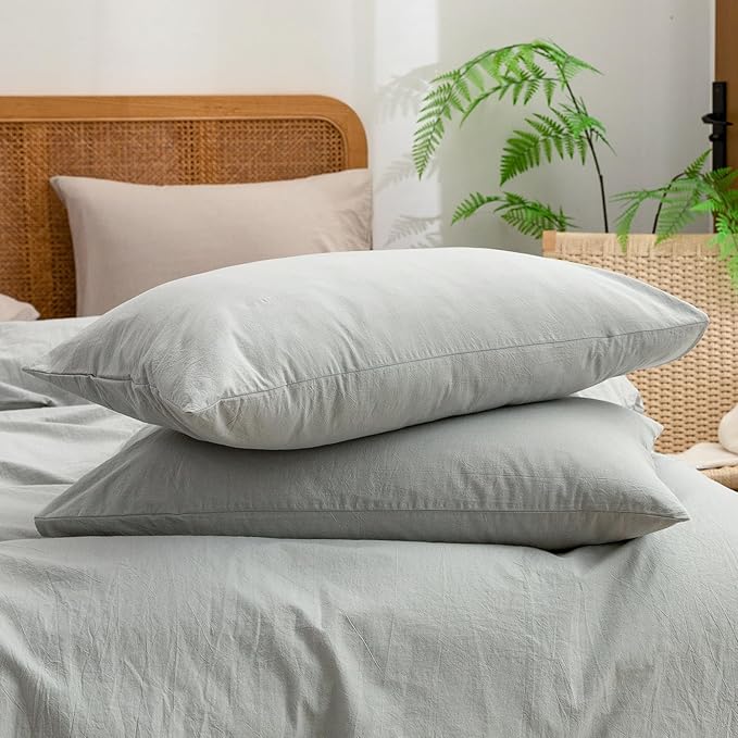 BESTOUCH Duvet Cover Set 100% Washed Cotton Linen Feel Super Soft Comfortable Chic Lightweight 3 PCs Home Bedding Set Solid Northern Droplet Grey Alaska King