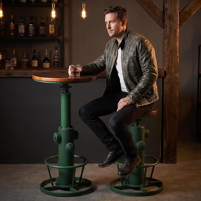 Topower Industrial Bar Table 38.58-48.43" Adjustable Pub Table Kitchen Dining Coffee Bistro Table Antique Green