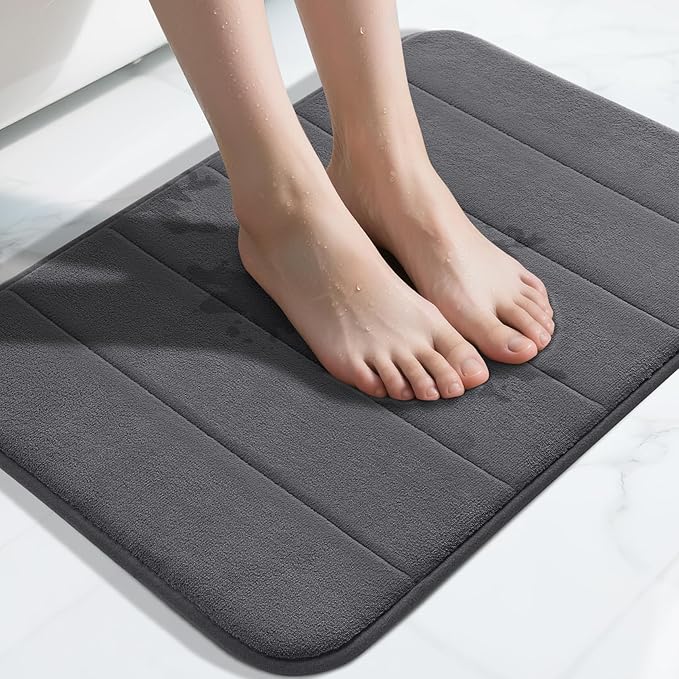 Yimobra Memory Foam Bath Mat, Super Soft Absorbent Bathroom Rug Non Slip, Quick Dry, Machine Washable Floor Carpet for Tub Shower, Home Decor Accessories, 24x17, Dark Gray