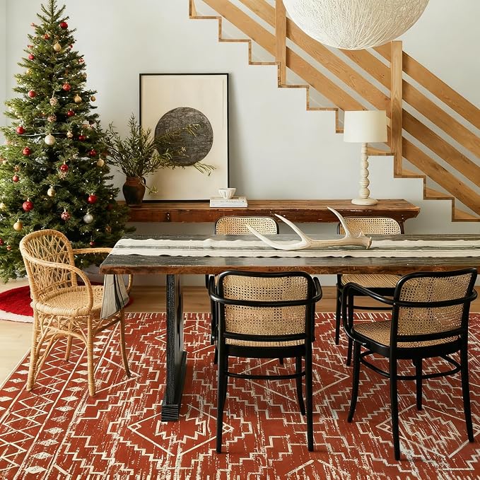 Wonnitar Moroccan Runner Rug 2x6, Washable Hallway Runner Rugs with Rubber Backing,Bohemian Geometric Kitchen Runner Non-Skid Soft Indoor Carpet for Bathroom Laundry Room (Brown,2'x6')