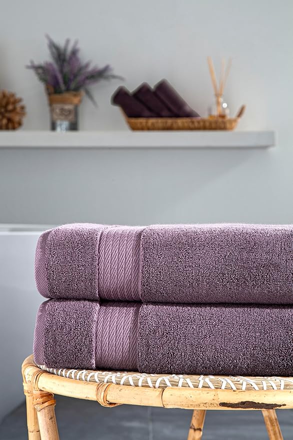 Ozdilek 2-Piece Bath Towels, 30x60 550GSM– 30x60 Inches, 100% Turkish Cotton, Luxury Quick Dry, Extra Large, Fade-Resistant, Eco-Friendly, Spa Towel, Cotton Towel (Orchid Purple)