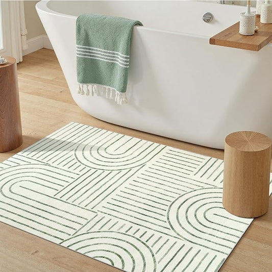 DCX Abstract Machine Washable 3x5 Rug, Sage Green Modern Accent Rug for Living Room, Soft Low Pile Non Slip Carpet, Kid & Pet Friendly Stain Resistant Rug for Bedroom Dining Room Office