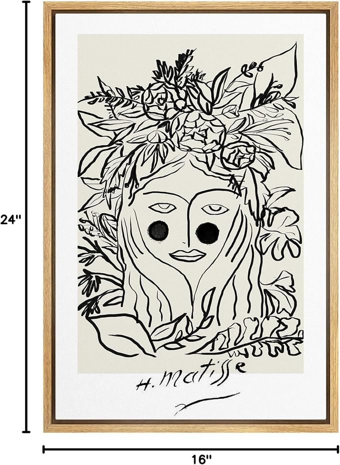 SIGNLEADER Framed Canvas Print Wall Art Matisse Floral Nature Woman Portrait Abstract Shapes Illustrations Modern Art Decorative Minimal Relax/Calm for Living Room, Bedroom, Office - 16"x24" Natural