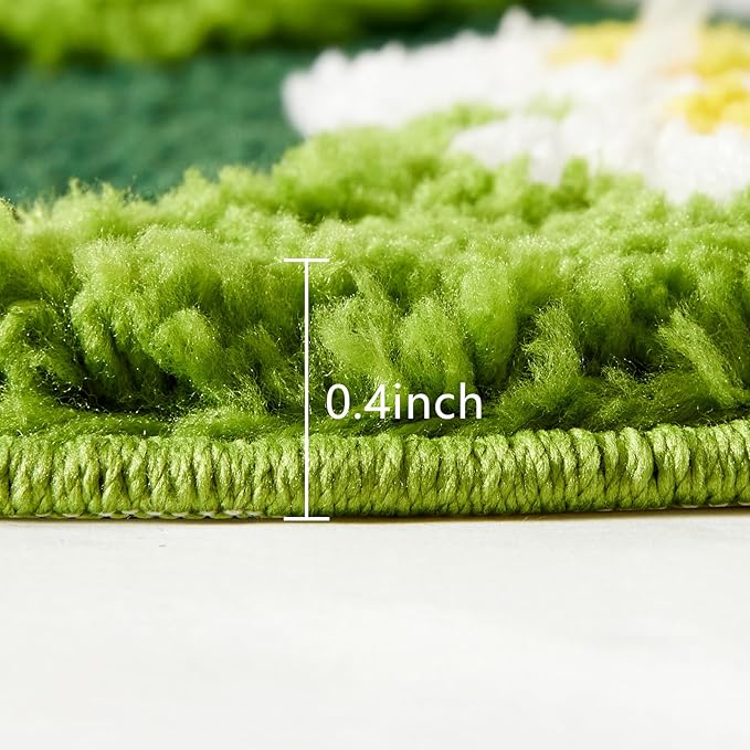 Cute Green Bath Mat Floral Grass Spring Daisy Flower Bathroom Rugs Non Slip Machine Washable Super Absorbent, Irregular Shaped 2ft Luxury Grass Microfiber Bath Rug Bathroom Shower Floor Mat