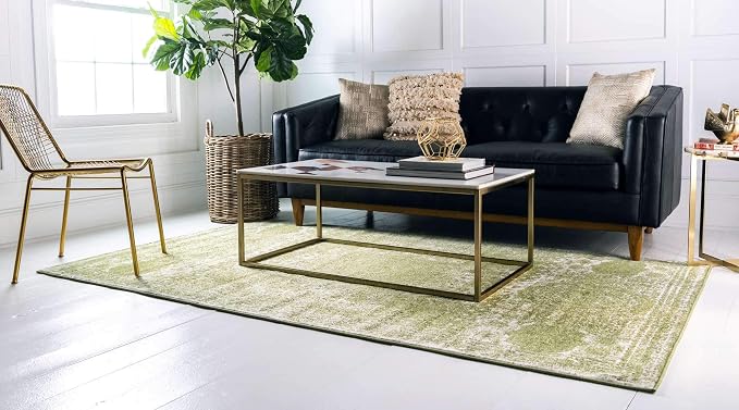 Unique Loom Bromley Collection Area Rug - Wells (6' 1" x 9' Rectangle, Green/ Ivory)