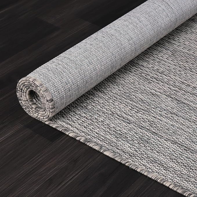 Washable Indoor Outdoor Rug 10x14 Weather Resistant Area Rugs Modern Solid for Porch Deck Balcony Backyard Patio Outside Carpet (10 X 14 Silver Grey)